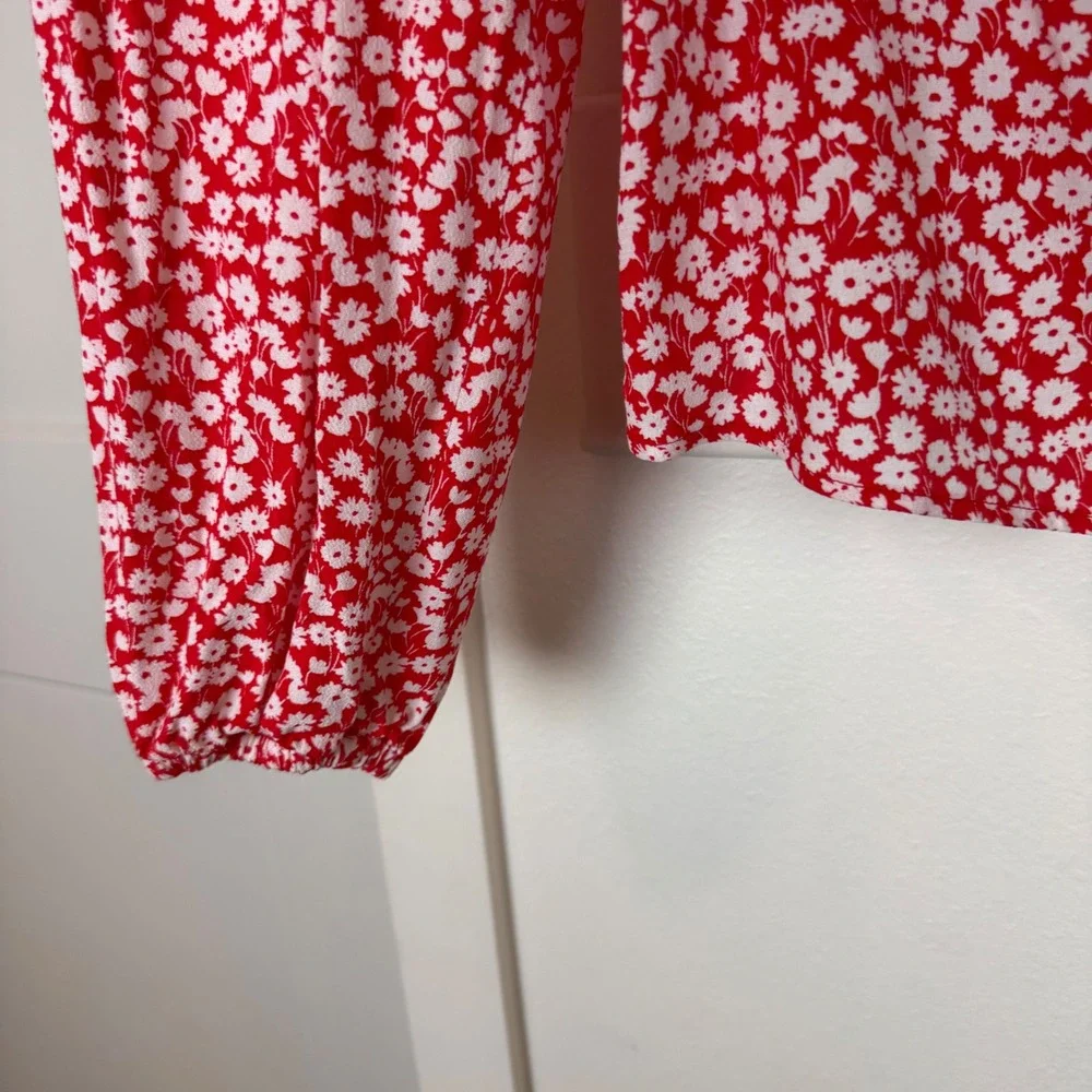 Boden Red Ditsy Floral Sweetheart Printed Square Neck Top‎ Blouse Size 6